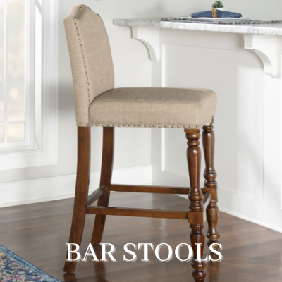 A sand-colored barstool next to a bar