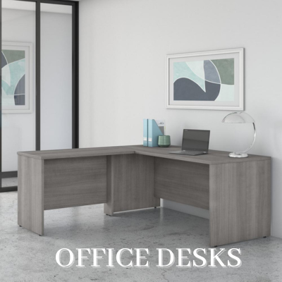 Office desks in a well-organized office space