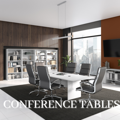 Meeting room with white table and office chairs