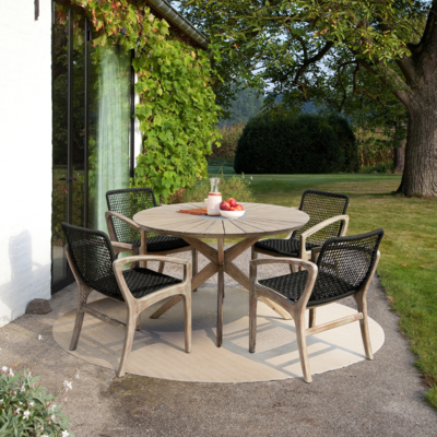 a table and chairs on a patio