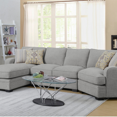 a grey couch in a living room