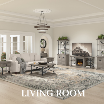 a living room with a rug and a couch