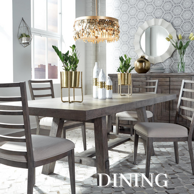 a dining room table with chairs and a chandelier