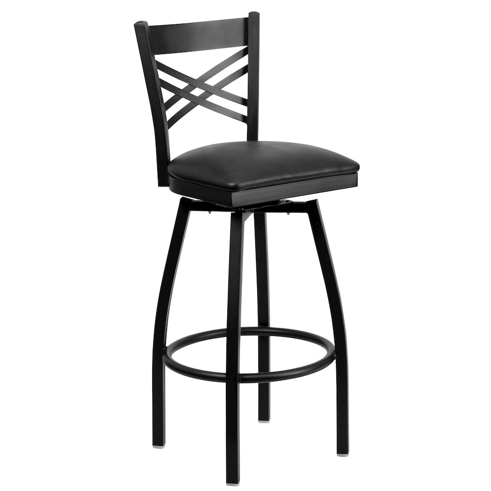 Alamont Black ''X'' Back Swivel Metal Barstool Black Vinyl Seat