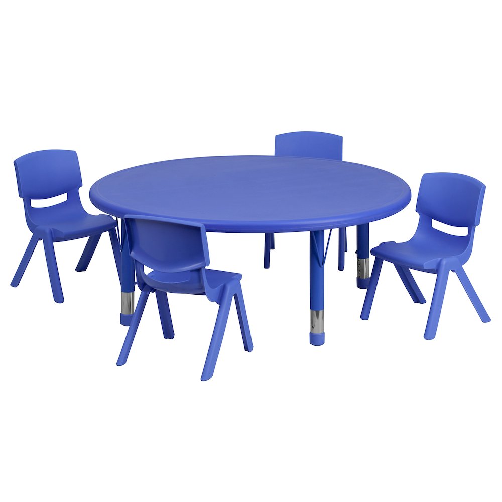45'' Round Blue Plastic Height Adjustable Activity Table Set with 4