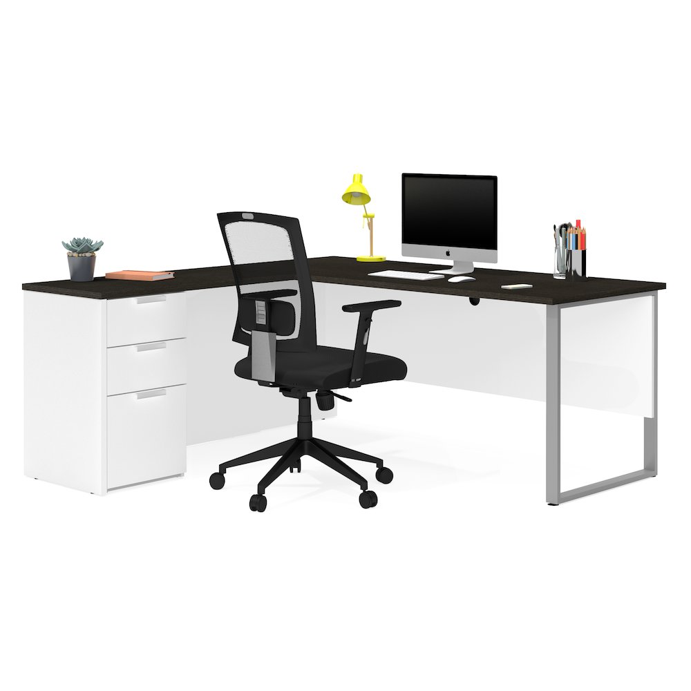 Pro Concept Plus L Desk With Metal Leg In White Deep Grey Pro Concept Plus L Desk With Metal Leg In White Deep Grey