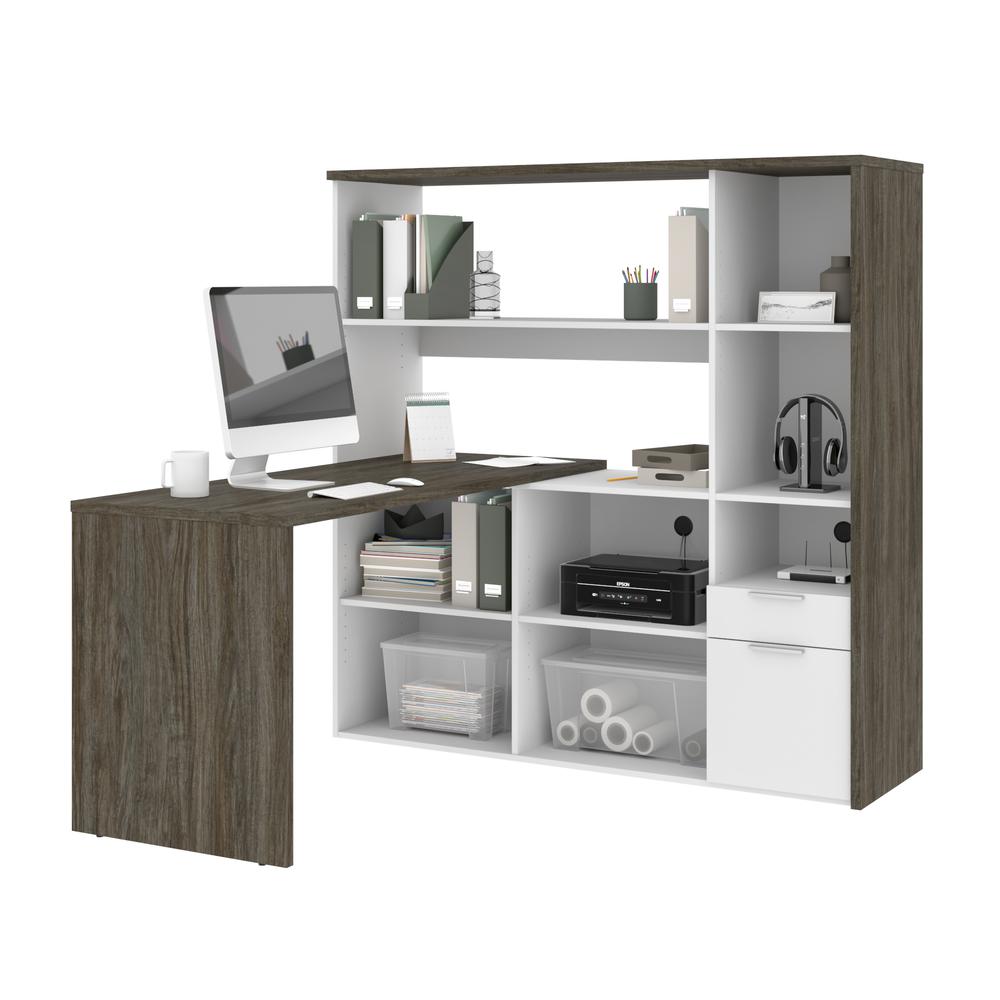 Bestar Gemma L Shaped Desk Walnut Grey White Ebay