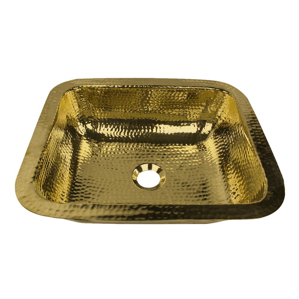 REB 17.5 Inch X 14.5 Inch Hammered Brass Rectangle Undermount Bar Sink ...