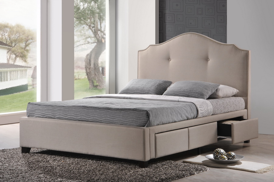 Armeena Beige Linen Modern Storage Bed With Upholstered Headboard Armeena Beige Linen Modern Storage Bed With Upholstered Headboard Queen Size