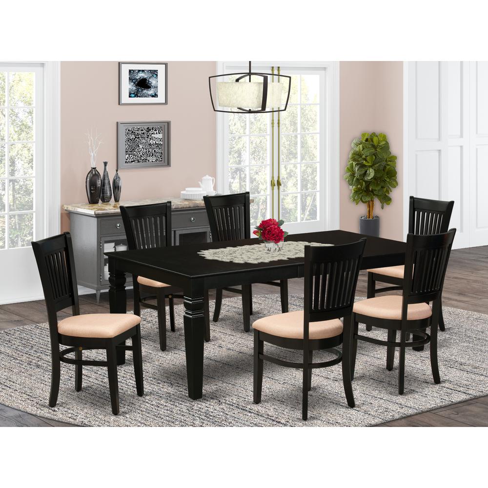 East West Furniture Logan 7-piece Wood Dining Set with Cushion Seat in ...