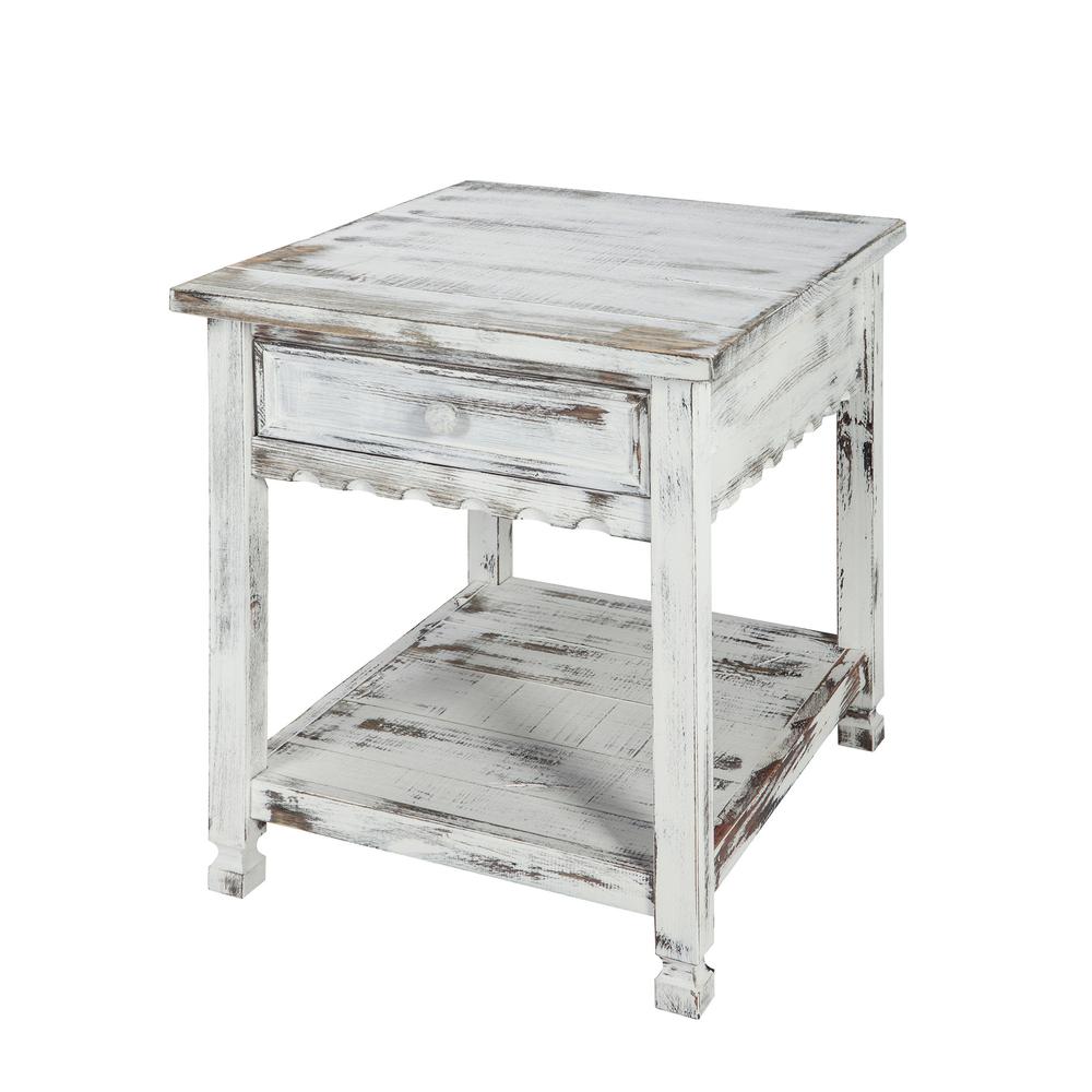 Country Cottage End Table Rustic White Antique Finish 848595007215 EBay   395 Acca01wa 