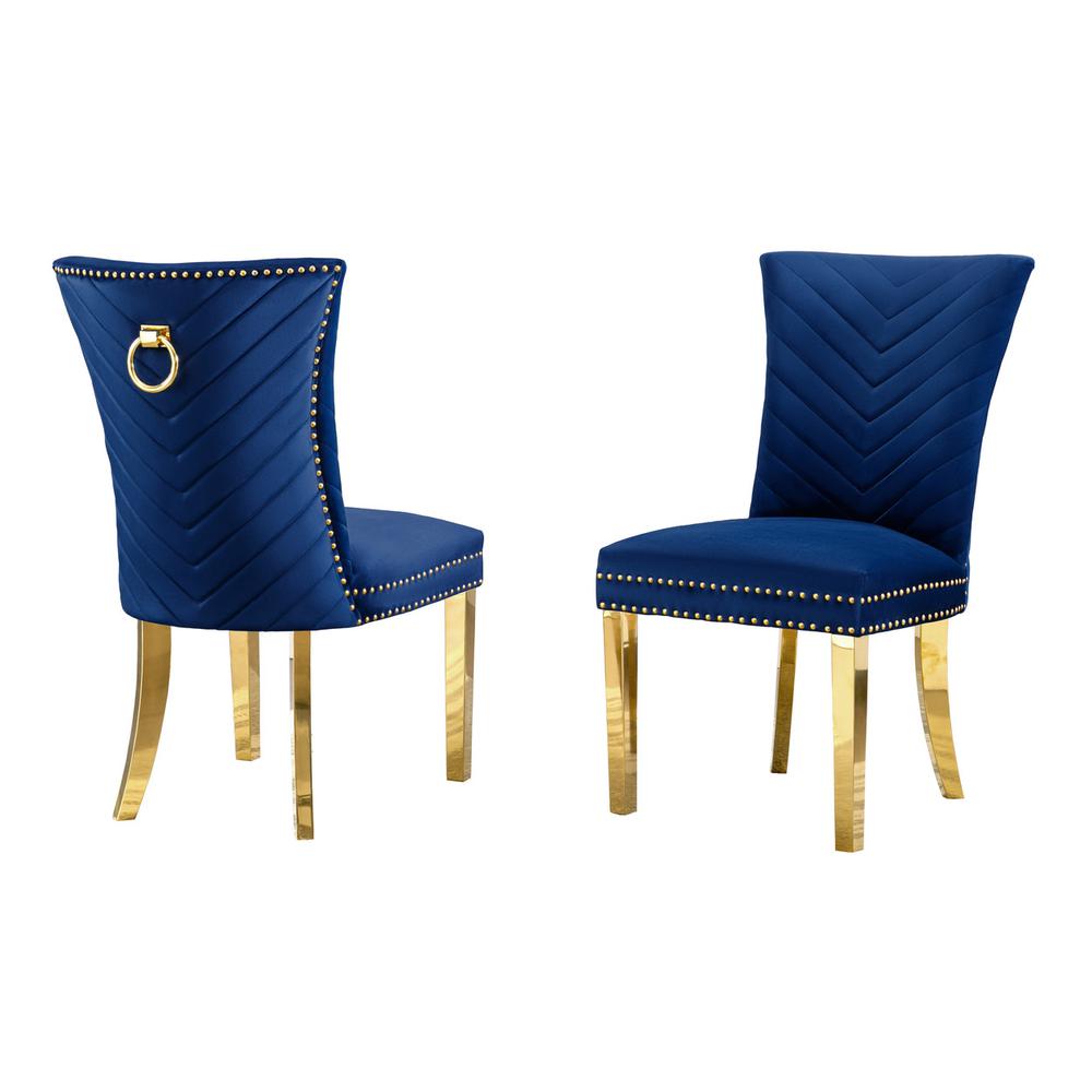 Cambrie - Side Chair (Set of 2) - Blue Velvet & Mirrored Silver