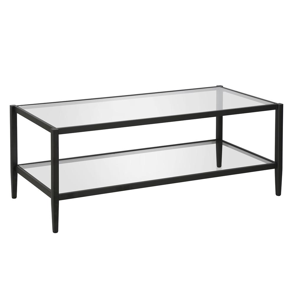 Hudson&Canal Hera 45'' Wide Rectangular Coffee Table with Glass Shelf ...