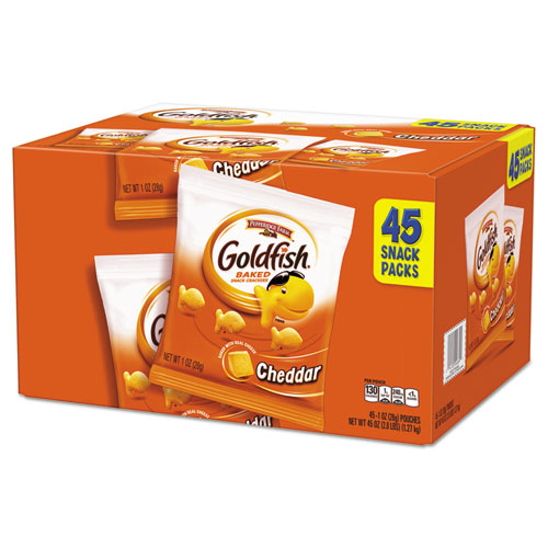 Pepperidge Farm Goldfish Crackers, Cheddar, 1 oz Bag, 45