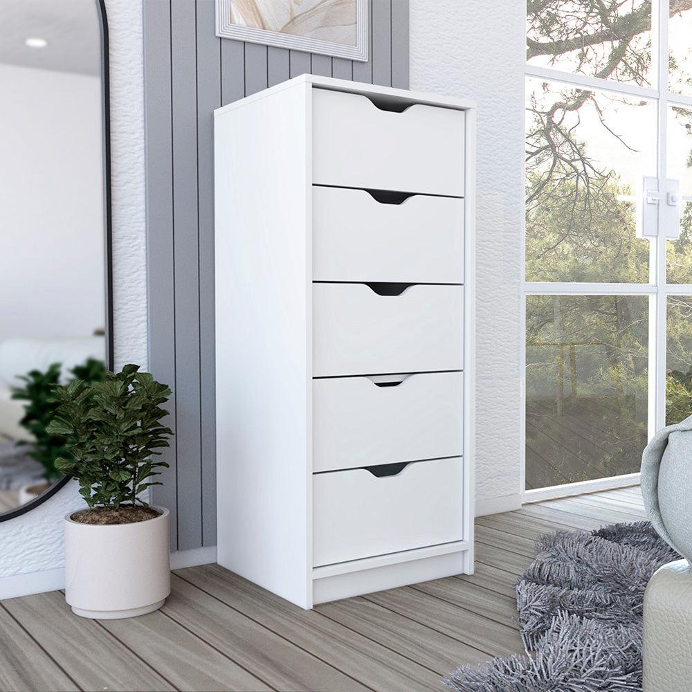 We Have Furniture Dresser Kamran, Five Drawer Narrows, White Finish