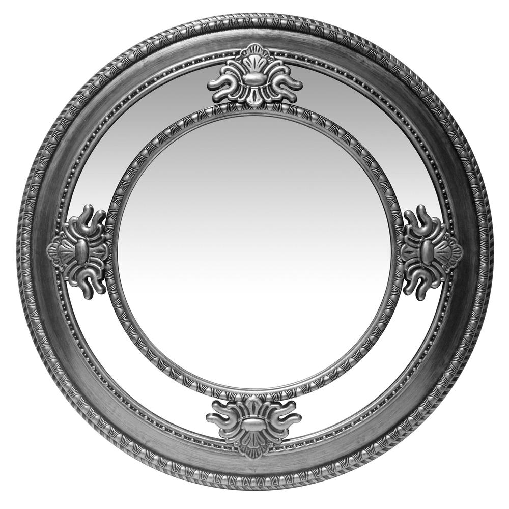 23 in Decorative Round Wall Mirror, with a Antique Silver Frame | eBay