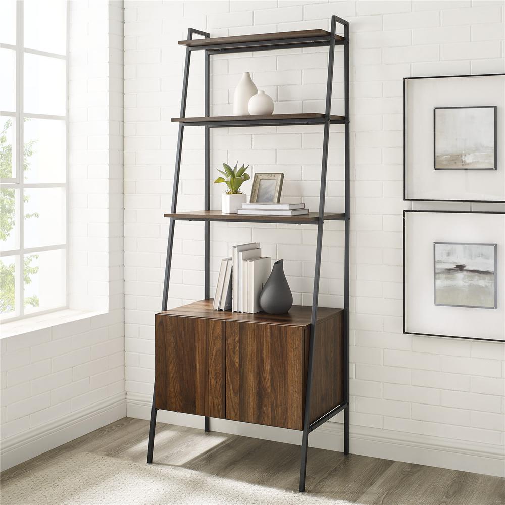 72" industrial wood ladder bookcase - dark walnut