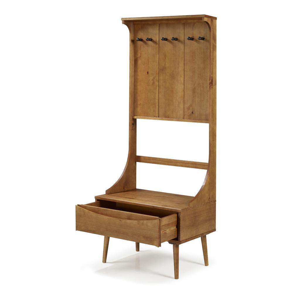 Walker Edison 68" Solid Wood Hall Tree With Drawer Caramel