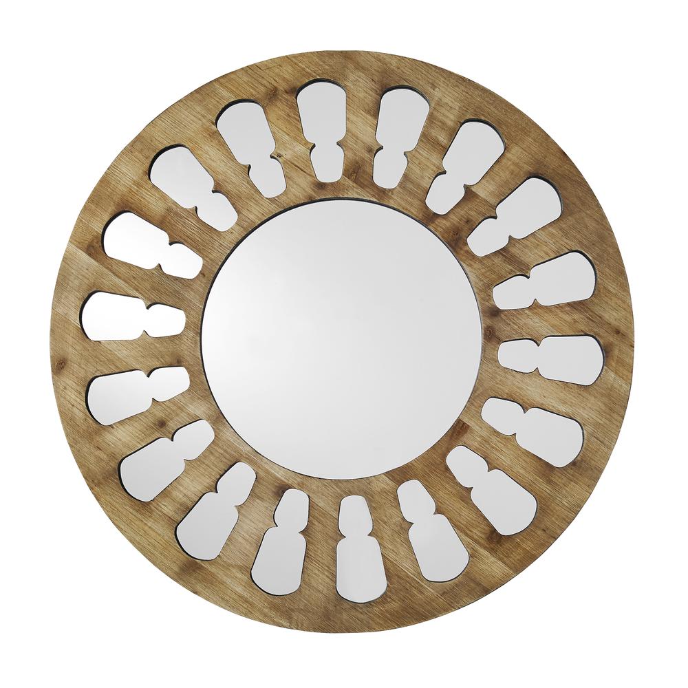 Details About 32 Rustic Farmhouse Round Wood Cut Out Wall Mirror Natural Wash