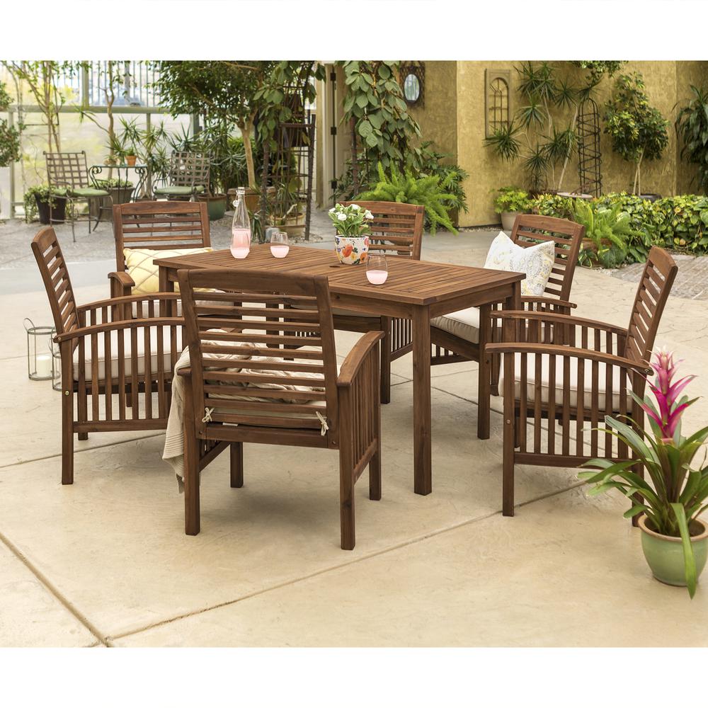 Acacia Wood Classic Patio 7Piece Dining Set Dark Brown 842158142016