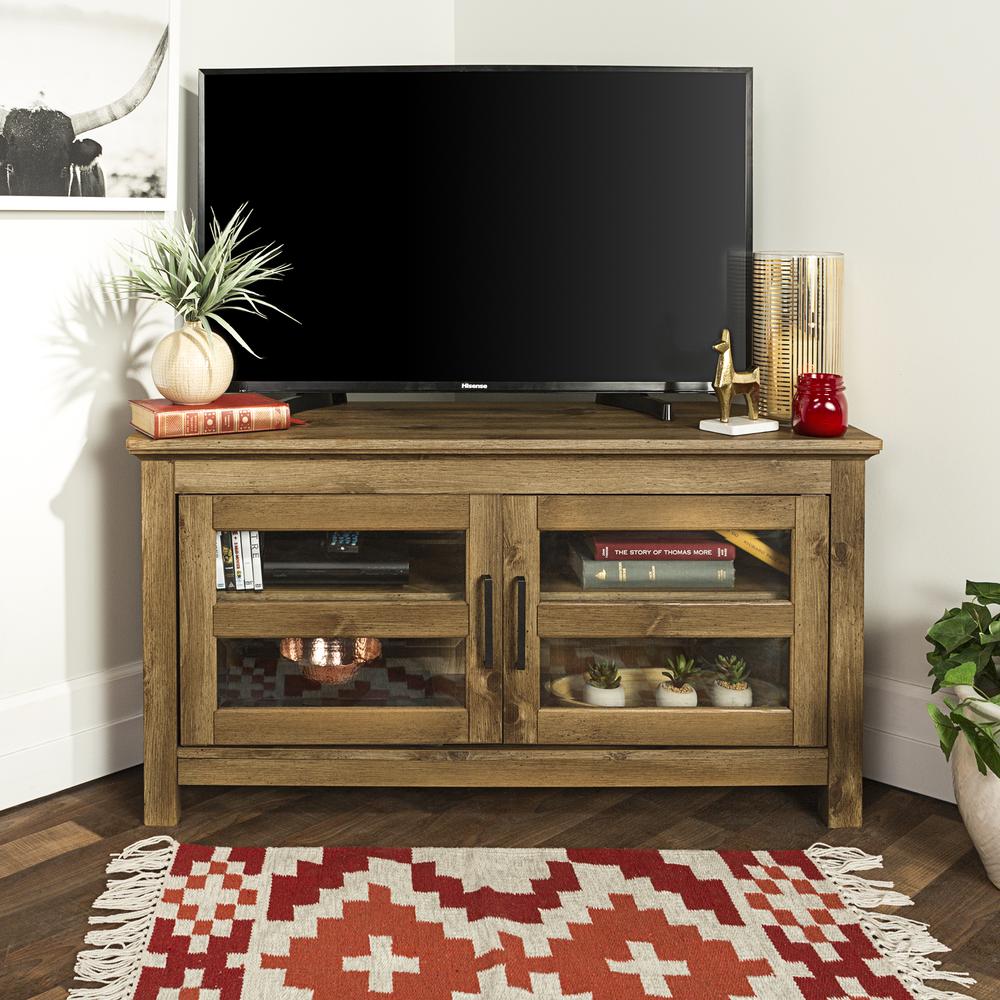 Details About 44 Wood Corner Tv Media Stand Storage Console Barnwood